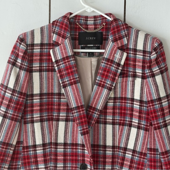 J. Crew Alfie Topcoat in Vintage Plaid Italian Wool Ivory Red Sz 6 - Picture 6 of 13